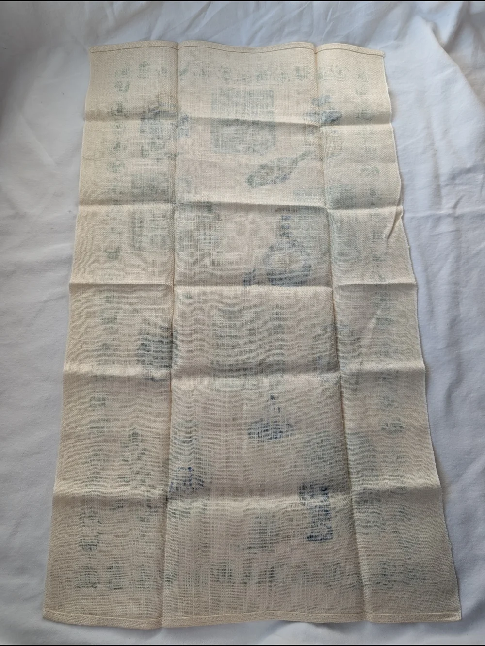 Vintage KayDee Handprints Linen Blue & Green Kitchen Towels - Rooster & Spices